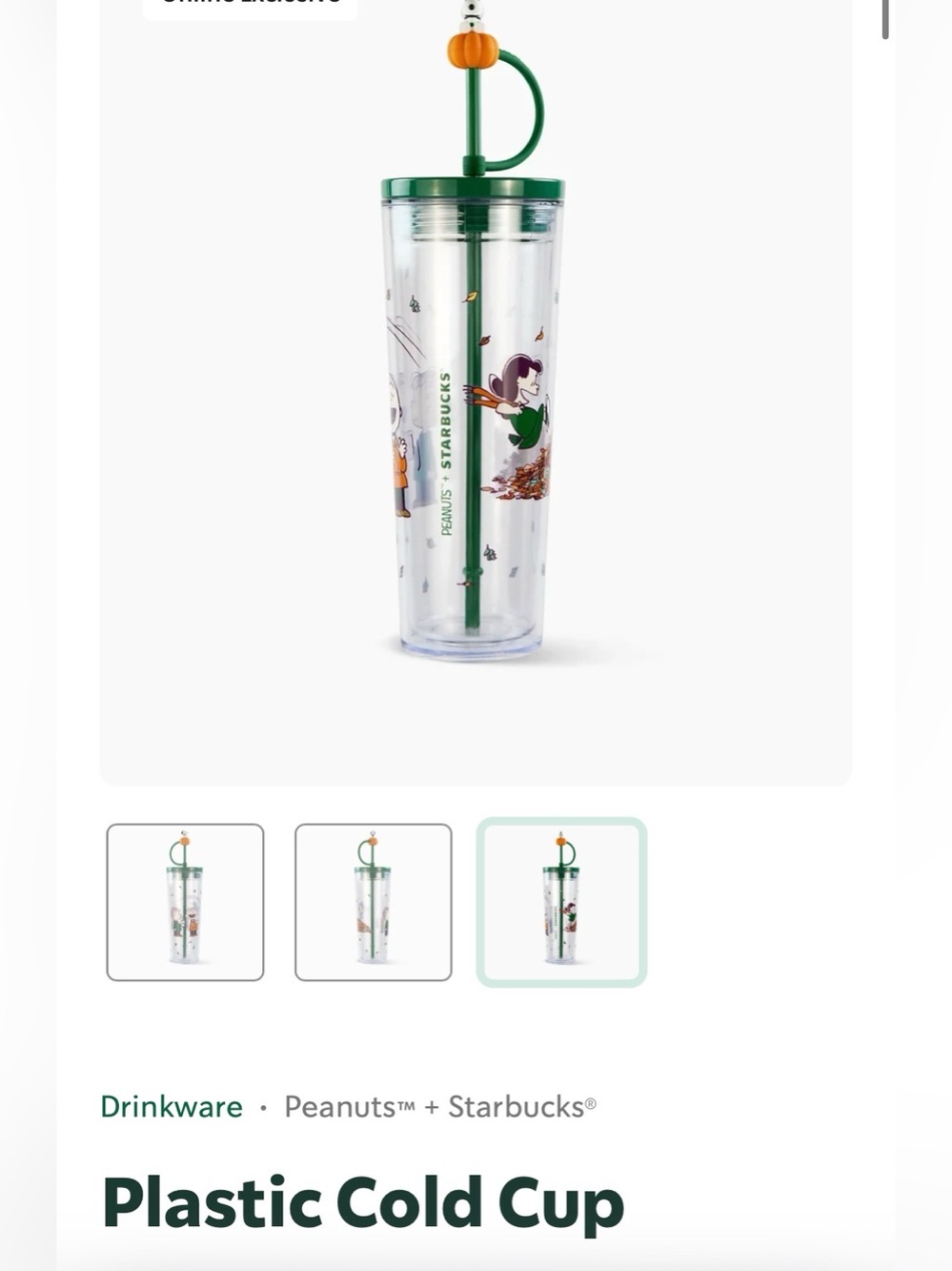 Peanuts + Starbucks 24 oz Plastic Cold Cup BRAND NEW IN HAND